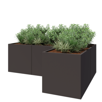 Pflanzkübel aus Stahl - L-Form - 240 x 160 x 80 cm - RAL7016 matte (anthrazitgrau) - Mit Bodenplatte