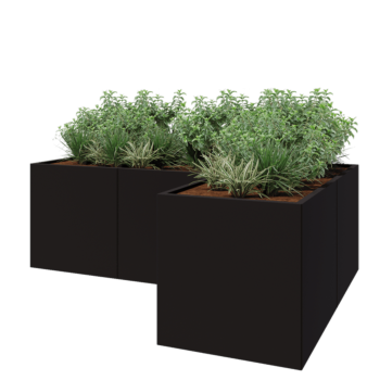 Pflanzkübel aus Stahl - L-Form - 240 x 160 x 80 cm - RAL9005 matte (schwarz) - Mit Bodenplatte