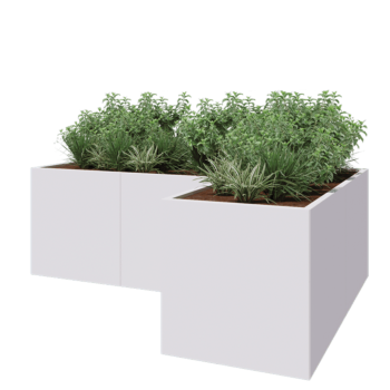 Pflanzkübel aus Stahl - L-Form - 240 x 160 x 80 cm - RAL9010 matte (weiß) - Ohne Bodenplatte