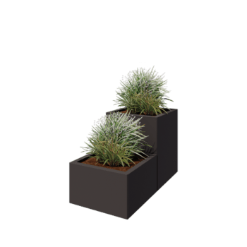 Pflanzkübel aus Stahl - 2-teiliges Treppenmodell - 100 x 50 x 60 cm - RAL7016 matte (anthrazitgrau) - Mit Bodenplatte