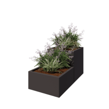 Pflanzkübel aus Stahl - 2-teiliges Treppenmodell - 120 x 60 x 60 cm - RAL7016 matte (anthrazitgrau) - Mit Bodenplatte