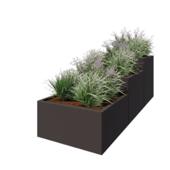 Pflanzkübel aus Stahl - 3-teiliges Treppenmodell - 240 x 80 x 80 cm - RAL7016 matte (anthrazitgrau) - Mit Bodenplatte