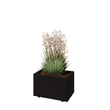 Pflanzkübel aus Stahl - Rechteckig - 50 x 30 x 30 cm - RAL9005 matte (schwarz) - Mit Bodenplatte - Mit Füßen