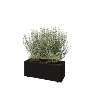 Pflanzkübel aus Stahl - Rechteckig - 80 x 30 x 30 cm - RAL9005 matte (schwarz) - Mit Bodenplatte - Mit Füßen