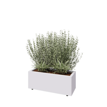 Pflanzkübel aus Stahl - Rechteckig - 80 x 30 x 30 cm - RAL9010 matte (weiß) - Mit Bodenplatte - Mit Füßen