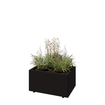 Pflanzkübel aus Stahl - Rechteckig - 60 x 40 x 30 cm - RAL9005 matte (schwarz) - Mit Bodenplatte - Mit Füßen