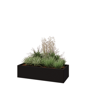 Pflanzkübel aus Stahl - Rechteckig - 120 x 50 x 30 cm - RAL9005 matte (schwarz) - Mit Bodenplatte