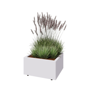 Pflanzkübel aus Stahl - Rechteckig - 60 x 50 x 30 cm - RAL9010 matte (weiß) - Mit Bodenplatte - Mit Füßen