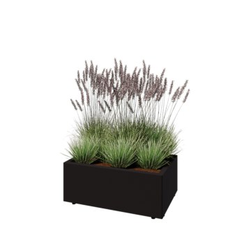 Pflanzkübel aus Stahl - Rechteckig - 80 x 50 x 30 cm - RAL9005 matte (schwarz) - Mit Bodenplatte - Mit Füßen