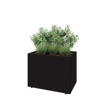 Pflanzkübel aus Stahl - Rechteckig - 80 x 50 x 60 cm - RAL9005 matte (schwarz) - Mit Bodenplatte - Mit Füßen