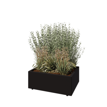 Pflanzkübel aus Stahl - Rechteckig - 80 x 60 x 30 cm - RAL9005 matte (schwarz) - Mit Bodenplatte - Mit Füßen