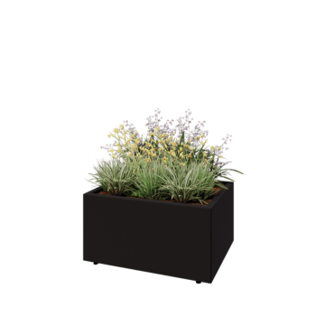 Pflanzkübel aus Stahl - Rechteckig - 80 x 60 x 40 cm - RAL9005 matte (schwarz) - Mit Bodenplatte - Mit Füßen