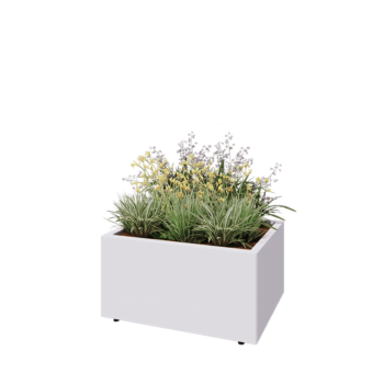 Pflanzkübel aus Stahl - Rechteckig - 80 x 60 x 40 cm - RAL9010 matte (weiß) - Mit Bodenplatte - Mit Füßen