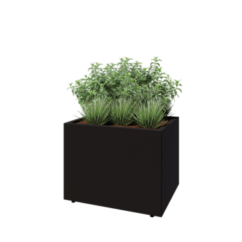 Pflanzkübel aus Stahl - Rechteckig - 80 x 60 x 60 cm - RAL9005 matte (schwarz) - Mit Bodenplatte - Mit Füßen