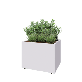 Pflanzkübel aus Stahl - Rechteckig - 80 x 60 x 60 cm - RAL9010 matte (weiß) - Mit Bodenplatte - Mit Füßen