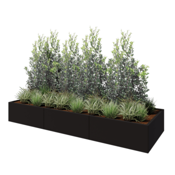 Hochbeet XXL aus Stahl - Rechteckig - 300 x 100 x 40 cm - RAL9005 matte (schwarz) - Mit Bodenplatte