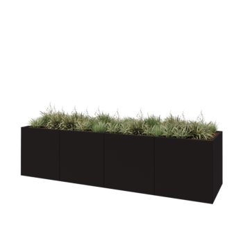 Hochbeet XXL aus Stahl - Rechteckig - 400 x 100 x 100 cm - RAL9005 matte (schwarz) - Mit Bodenplatte