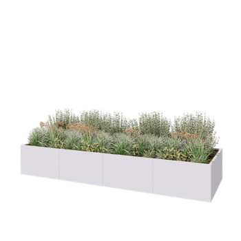 Hochbeet XXL aus Stahl - Rechteckig - 400 x 120 x 60 cm - RAL9010 matte (weiß) - Mit Bodenplatte