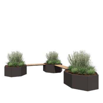 Pflanzkübel aus Stahl - Achteckig - Eckanordnung - 362,6 x 362,6 x 50 cm - RAL7016 matte (anthrazitgrau) - Mit Gartenbank - Ohne Bodenplatte