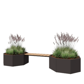Pflanzkübel aus Stahl - Achteckig - 362,6 x 120,7 x 50 cm - RAL7016 matte (anthrazitgrau) - Mit Gartenbank - Ohne Bodenplatte