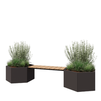 Pflanzkübel aus Stahl - Sechseckig - 294,4 x 99,3 x 50 cm - RAL7016 matte (anthrazitgrau) - Mit Gartenbank - Ohne Bodenplatte