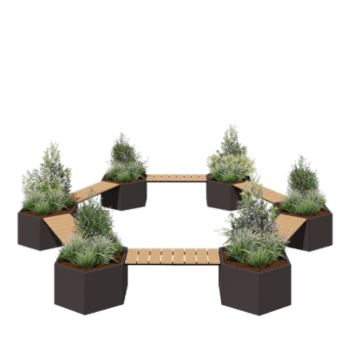 Pflanzkübel aus Stahl - Lagerfeuerplatz - 502,2 x 459,2 x 50 cm - RAL7016 matte (anthrazitgrau) - Mit Gartenbank - Ohne Bodenplatte