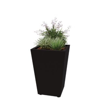 Pflanzkübel aus Stahl - Konisch - 60 x 60 x 81,5 cm - Geschweißt - RAL9005 matte (schwarz) - Mit bodenplatte