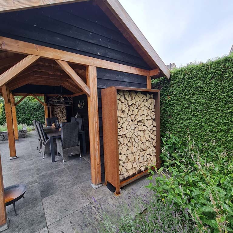 Holzlager aus Cortenstahl Indiana 180 x 120 x 40 cm