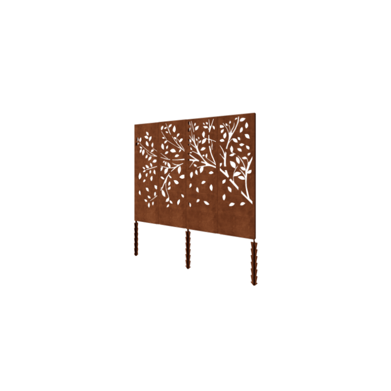 Cortenstahl Paneel Baum KomplettSet 240 x 6 x 190 cm