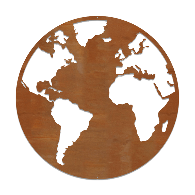 Wanddekoration aus Cortenstahl Weltkarte