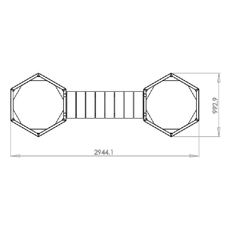Cortenstahl Pflanzkübel - Sechseckig - 294,4 x 99,3 x 50 cm - Mit Gartenbank - Ohne Bodenplatte