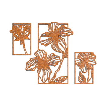 Wanddekoration aus Cortenstahl Blumen 3-teilig