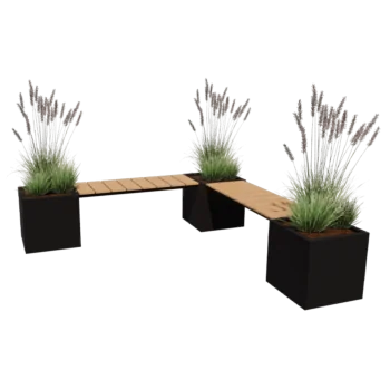 Pflanzkübel aus Stahl - Viereckig - Eckanordnung - 221,2 x 221,2 x 50 cm - Andere RAL farbe - Ohne Bodenplatte - Mit Gartenbank