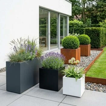 Pflanzkübel aus Stahl - Rechteckig - 50 x 40 x 30 cm - RAL7016 matte (anthrazitgrau) - Mit Bodenplatte - Mit Rollen