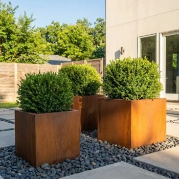 Cortenstahl Pflanzkübel - Viereckig - 60 x 60 x 60 cm - Mit Bodenplatte - Mit Rollen