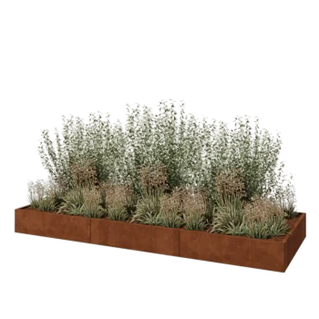 Cortenstahl Hochbeet XXL - Rechteckig - 360 x 120 x 30 cm - Mit Bodenplatte