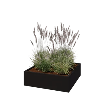 Pflanzkübel aus Stahl - Viereckig - 100 x 100 x 30 cm - RAL9005 matte (schwarz) - Ohne Bodenplatte