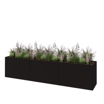 Hochbeet XXL aus Stahl - Rechteckig - 360 x 60 x 80 cm - RAL9005 matte (schwarz) - Mit Bodenplatte