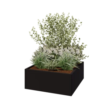 Pflanzkübel aus Stahl - Viereckig - 100 x 100 x 40 cm - RAL9005 matte (schwarz) - Mit Bodenplatte