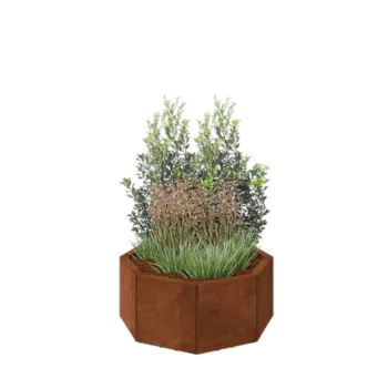 Cortenstahl Pflanzkübel - Achteckig - 72,4 x 72,4 x 30 cm - Mit Bodenplatte - Mit Füßen