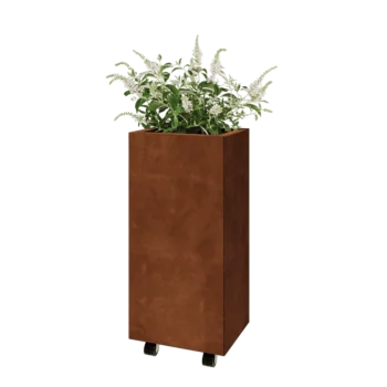 Cortenstahl Pflanzkübel - Rechteckig - 40 x 30 x 80 cm - Mit Bodenplatte - Mit Rollen