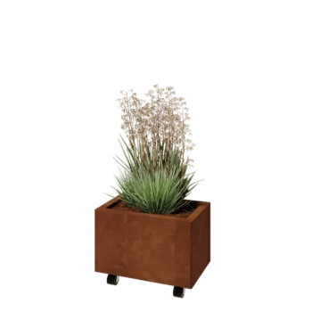 Cortenstahl Pflanzkübel - Rechteckig - 50 x 30 x 30 cm - Mit Bodenplatte - Mit Rollen