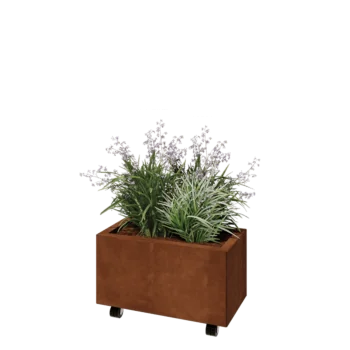 Cortenstahl Pflanzkübel - Rechteckig - 60 x 30 x 30 cm - Mit Bodenplatte - Mit Rollen