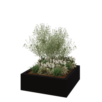 Fiberglas Pflanzkübel - Viereck - 120 x 120 x 40 cm - RAL9005 matte (Schwarz) - Mit Boden