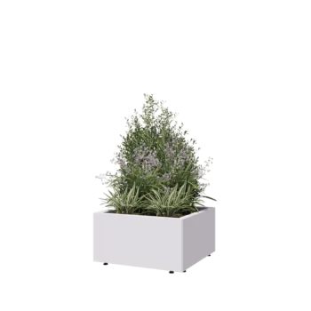 Pflanzkübel aus Stahl - Viereckig - 60 x 60 x 30 cm - RAL9010 matte (weiß) - Mit Bodenplatte - Mit Füßen