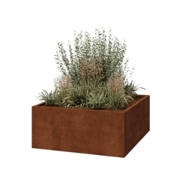 Cortenstahl Pflanzkübel - Viereckig - 140 x 140 x 60 cm - Geschweißt - Mit Bodenplatte