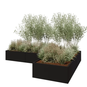 Pflanzkübel aus Stahl - L-Form - 300 x 200 x 40 cm - RAL9005 matte (schwarz) - Mit Bodenplatte