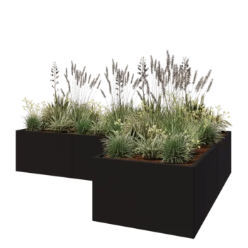 Pflanzkübel aus Stahl - L-Form - 300 x 200 x 60 cm - RAL9005 matte (schwarz) - Ohne Bodenplatte