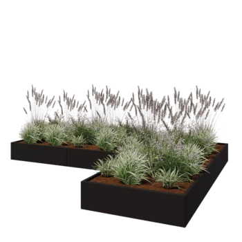 Pflanzkübel aus Stahl - L-Form - 360 x 240 x 30 cm - RAL9005 matte (schwarz) - Mit Bodenplatte