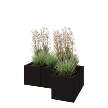 Pflanzkübel aus Stahl - L-Form - 90 x 60 x 30 cm - RAL9005 matte (schwarz) - Mit Bodenplatte